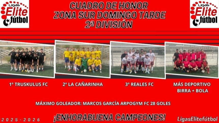 CUADRO DE HONOR ZONA SUR DOMINGO TARDE 2ª DIVISIÓN